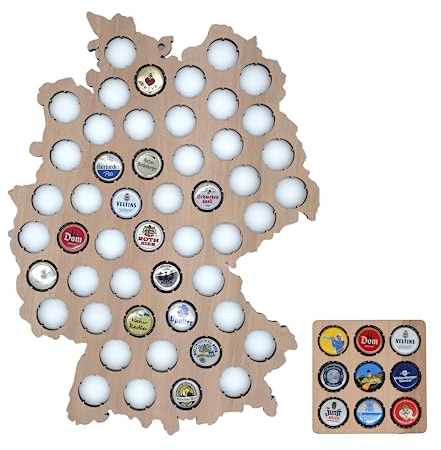 LOANO Bierkarte M für 50 Kronkorken inkl. 1 Bierdeckel - Sammelkarte Deutschland (39x29cm) aus Holz Kronkorken Sammler Album