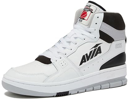 Avia 821 High Top Sneakers for Men, Indoor or Outdoor Mens Basketball Shoes - White/Black Trim, 8 Medium