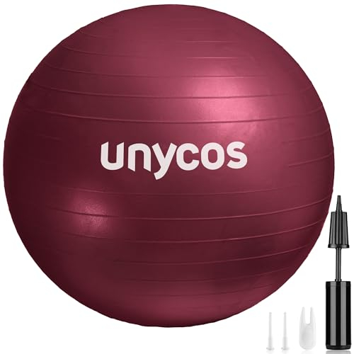 unycos - Gymnastikball 55 cm Sitzball Trainingsball für Yoga, Fitness, Medizinball, Balance Ball, Core Training Strength, Pilates-Ball | Inkl. Pumpe, BPA-Frei, Anti-Burst (Dunkelrosa mit Logo)