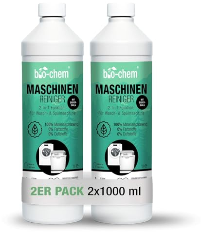 bio-chem Maschinenreiniger 2x 1000 ML für Waschmaschine und Geschirrspüler I Geruchsneutral & schonend I Flüssiger Intensiv-Reiniger für das Innere von Spülmaschinen und Waschmaschinen I Made in DE
