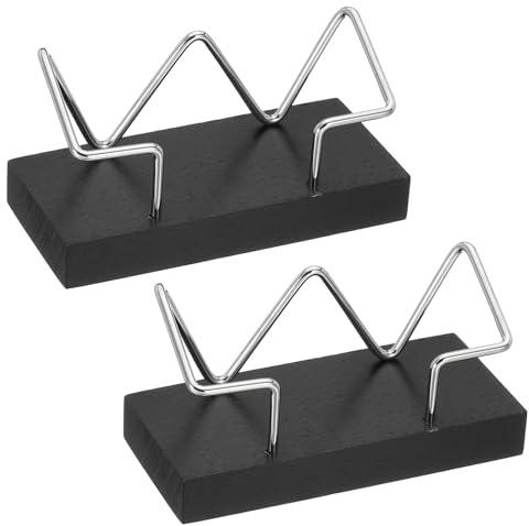 PATIKIL Portatarjetas De Madera Para Escritorio, 2 Pcs Soporte Para Tarjetas De Presentación De Madera Organizador De Tarjetas Para Oficina Hogar Exposición, Negro, Plateado