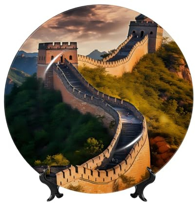 POEZJZW Plato decorativo de porcelana china de la Gran Muralla de China, suave y no perjudicial para las manos, obra de arte clásica adecuada para el hogar y la oficina, 10 pulgadas