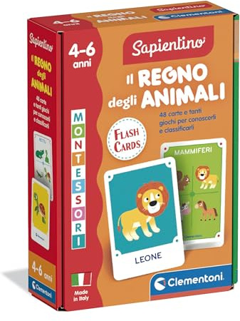 Clementoni Sapientino Montessori - Il Regno degli Animali, Gioco Educativo con Flashcards per Bambini 4-6 Anni, Stimola Lo Sviluppo del Linguaggio e Tattile, Made in Italy, Lingua Italiana, 16479