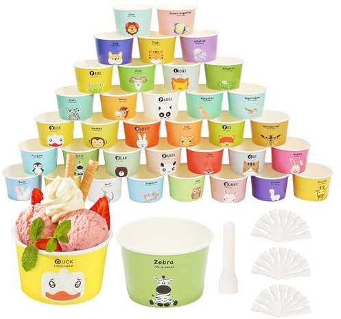 QIANAI Coppette Gelato Usa e Getta,Carta Coppette per Gelato, Coppe Gelato in Carta10 Modelli di disegno Usa E Getta Ciotole (35)