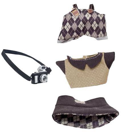 4 pezzi vestiti per bambola, abbigliamento bambola, abbigliamento per bambola, abbigliamento per bambole, (1 cappello + top + pantaloni + fotocamera), per ragazzi e ragazze, casa, scuola e feste