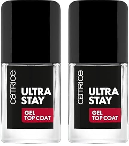 Catrice Ultra Stay Gel Top Coat, trasparente, a lunga durata, ad asciugatura rapida, ingrandente, vegano, senza particelle di microplastica, senza conservanti, senza profumo, confezione da 2 (10,5 ml)