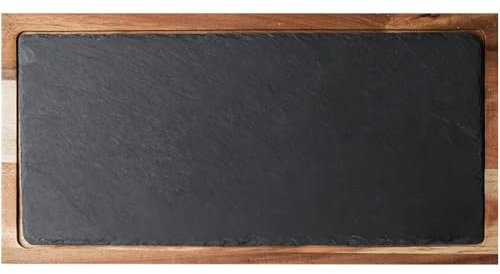 Tabla De Servir De Madera con Pizarra, Plato De Pizza De Madera De Pino, Bandeja De Madera Multiusos para Servir Queso, Plato De Pizarra para Carne Y Pan.