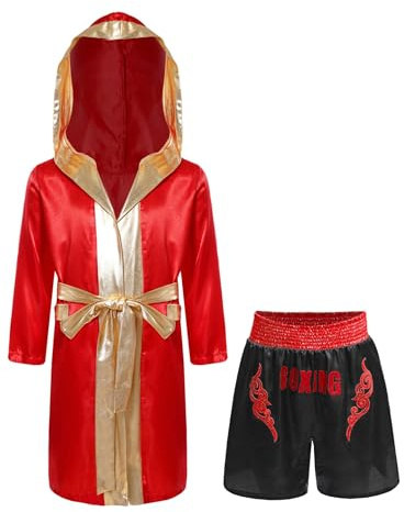 Sxiwei Barn Jungen Boxer Kostym Långärmad Huva Mantel Med Bälte Och Boxer Shorts Kickboxing Kläder