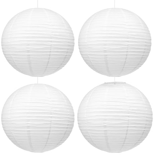 BieMian 4 STK 30cm Lampenschirm Papier Lampenschirm Rund Weiß Papier Laternen, Papierlampenschirm für Garten Hochzeit Geburtstage Party Dekoration