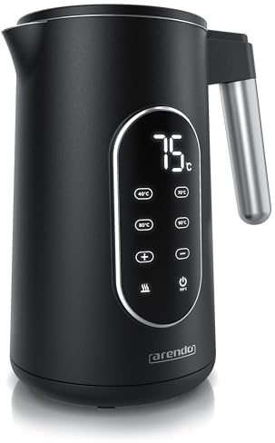Arendo - digitaler Wasserkocher mit Temperatureinstellung - Edelstahl - Doppelwand Design Cool Touch - Display im Gehäuse - Kabellos - 2200 W - 1,7L – Überhitzungsschutz – Warmhaltefunktion – schwarz