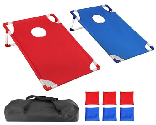 Set de jeu Cornhole Outdoor | Jeu de lancement pour jardin | Planche 58 x 51 cm comprend 6 sacs de jouet transportable pour jardin, camping, voyage, toute la famille