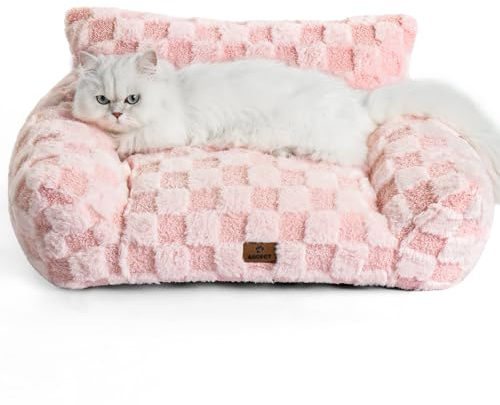 ABCPET Cat Bed Cats Couch for Puppy and Kitten, Fluffy Pet Couch Small Dog Sofa Bed, Supportive Cat Sofa for Indoor Cats, Washable Cover & Non-Slip, 26 inch, Pink