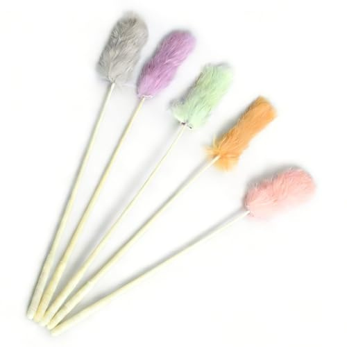 5 Pièces Jouet pour Chat avec Plumes, Plumeau Chat, Jeu Chat Interactif, Canne a Peche Chat, Interactive Bâton Jouet, 38 cm de Longueur