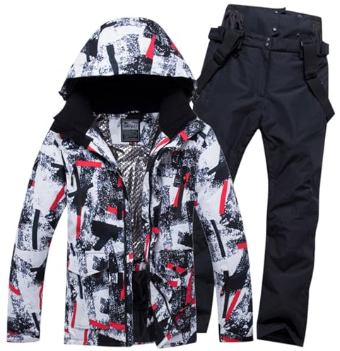 Skianzüge Für Herren 2-teiliger Snowboard Sets Wasserdicht Winddicht Winter Warme Ski Jacke und Hosen Set Zum Skifahren Snowboarden Klettern