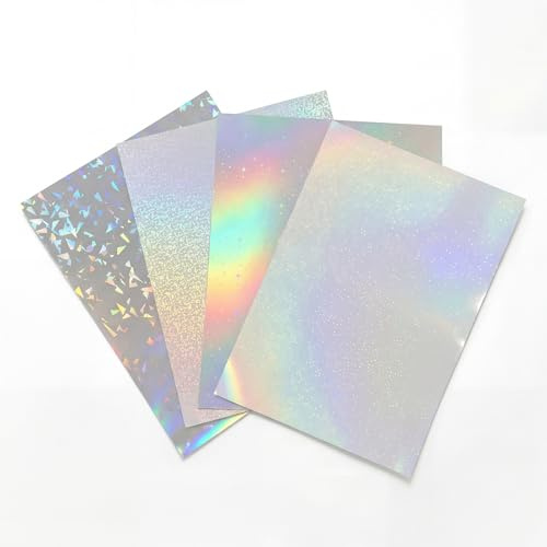 YiYiLiang 20 Fogli,Pellicola Olografica Autoadesiva A4, 20 Fogli, Vinile Trasparente, 4 Motivi, 210x297mm, per Artigianato e Decorazioni