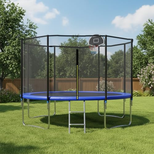 Trampolín exterior de 366 cm con red de seguridad y escalera, 72 muelles reforzados, marco de acero galvanizado resistente a los rayos UV, cama elástica de jardín hasta 150 kg para niños y adultos