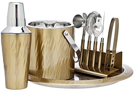 Godinger 9 Piece Barware Set, Aztec Gold