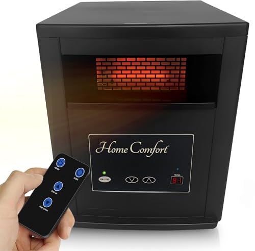 Home Comfort 1500w Infrared Heater - Energy Efficient Space Heater for Year-Round Indoor Warmth, With Thermostat and Remote Control, Portable Warmer for Bedroom, Living and Large Spaces - Black, 1500W