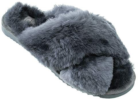 ESTRO Lammfell Hausschuhe Damen Warm - Lammfell Hausschuhe Herren Leder Winter Pantoffeln Damen INTIMO (39, Stahl 2)