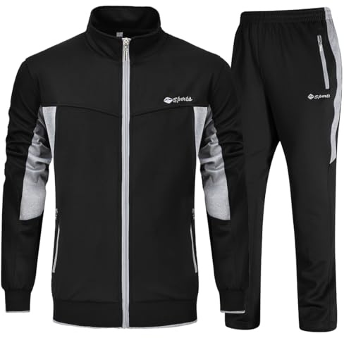 YSENTO Trajes de pista de los hombres deportivos Sudaderas con cremallera completa Chaquetas pantalones atléticos bolsillos con cremallera - negro - Medium