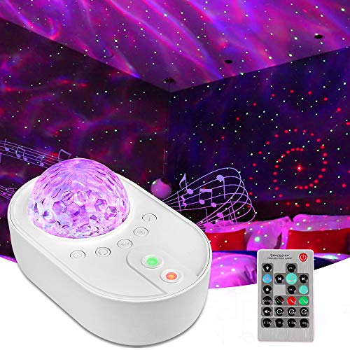 SOONCOR LED-Nachtlicht, Sternenhimmel-Projektor, Lampe mit Ozeanwellen und Galaxie mit bunten Lichtern, Musik über Bluetooth und Fernbedienung