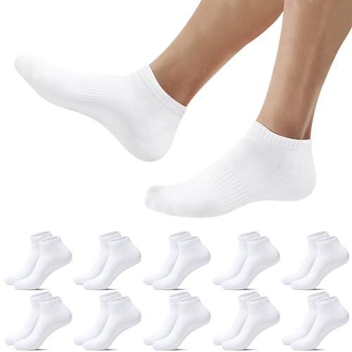 Falechay Sneaker Socken Herren Damen Kurz Socken Weiß Sportsocken 10 Paar Atmungsaktive Halbsocken,Weiß 39-42