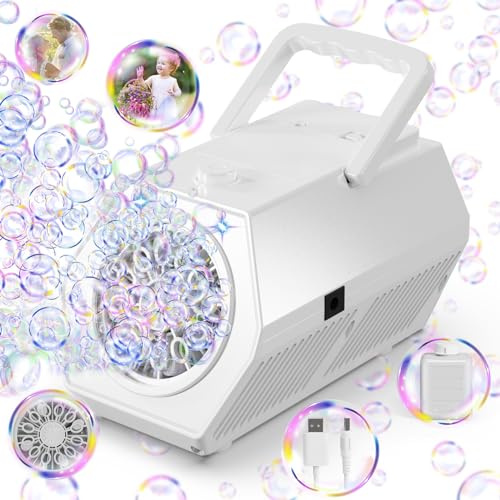 Panamalar Máquina de Pompas de Jabón, Máquina Automática de Burbujas para Niños 15000+ Burbujas/Min con 240ml Solución, 2 Velocidades Portátil Juguetes de Burbujas para Fiestas al Aire Libre Bodas