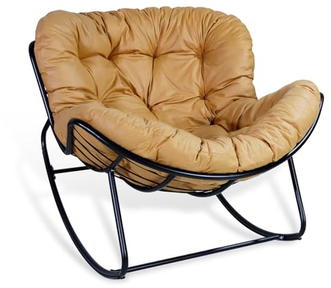 CCLIFE Schaukelstuhl Schaukelsessel Extra groß Wohnzimmer Relaxstuhl Belastbarkeit Bis 150kg Hellbraun,CushHom