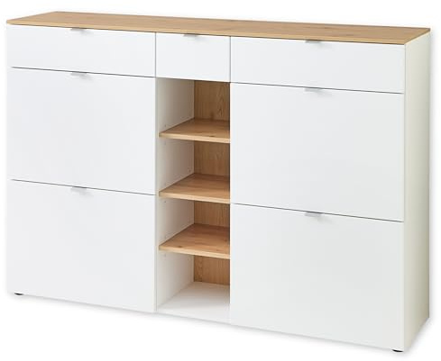 BARI Schuhschrank in Weiß, Artisan Eiche Optik FSC-Zertifiziert - Modernes Schuhregal mit viel Stauraum für Ihre Schuhe - 148 x 103 x 38 cm (B/H/T)