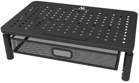 Maclean MC-947 Ergonomischer Monitor-/Laptop-Ständer mit Schublade, 13-32 Zoll Bildschirmgröße, Höhenverstellbar, Tragkraft bis zu 20 kg