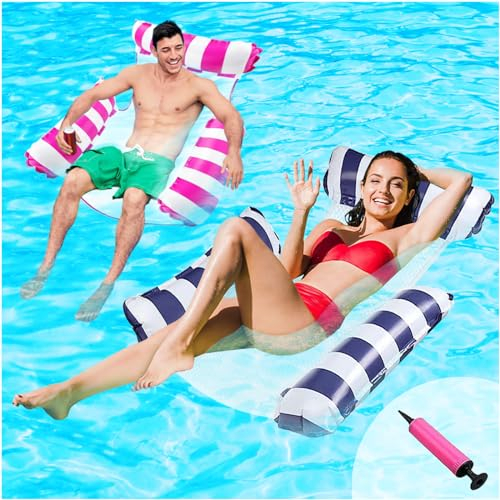 Audasi 2 Pack Materassino ad Aria Piscina Amaca Gonfiabile Mare 4 In 1 Letto Galleggiante Gonfiabile Portatile Galleggiante Da Piscina Galleggiante Amaca Gonfiabile per Bambini e Adulti