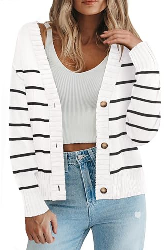 Zeagoo Chaqueta de punto para mujer elegante con botones, cuello en V, punto grueso, suelta, suave y acogedora, suéter con botones para otoño e invierno, M