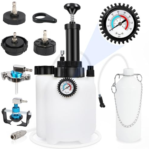 MOTOCOCHE 3L Brake Bleeding Kit Manual Brake Bleeder & 5 Cylinder Adapter，Automotive Brake Fluid Bleeder Kit with 1L Extractor，Hand Pressure Operation，Compatible with All Vehicles & ABS