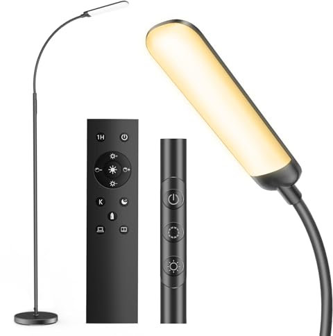 LUCKEA Lampada da Terra LED 18W 1200LM Piantana con Telecomando Lampada Terra da Lettura con 4 di Colore e 4 Luminosità per Soggiorno Letto Ufficio, Nero