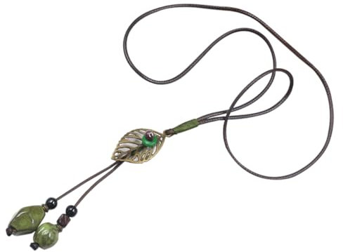 CATIEBYE Lange Keramikperlen Für Damen Mit Blätter Anhänger Sweaterkette Schlichte Collier Schmuckstücke