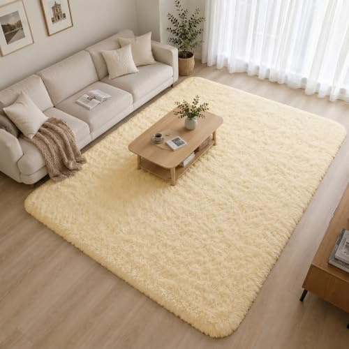 BEIMO Tappeto a pelo lungo, soffice e antiscivolo, crema, per soggiorno e camera da letto, anche per cameretta dei bambini