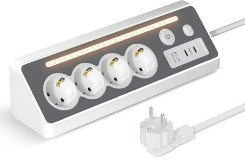 Aipsdo Ciabatta multipresa con USB, 4 prese, con interruttore, presa USB, adattatore di protezione da sovratensione con LED, doppia spina