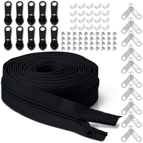 LHZHLE Continuous Zips Roll for Sewing: #5 10 Yards Black Nylon Zipper Tape with 20 Slider