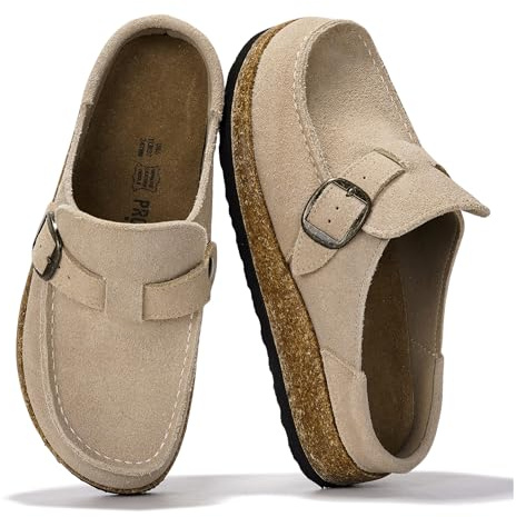 Project Cloud 100% Genuine Leather Moccasin-Style Clogs for Women - Memory Foam and Water Resistant Mules Slip-on - Non-Slip and Durable Clogs Casual Shoes for Women Footwear (Carline, STONSUEDE,6.5)