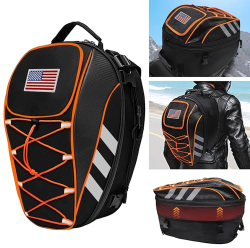 MYDAYS OUTDOOR Motorcycle Helmet Backpack, 50L Expandable Motorcycle Tail Bag with Waterproof Rain Cover, Backpack & Rear Seat Bag, Fits Full Face Helmet for Motocross, Scooter, Street Bike