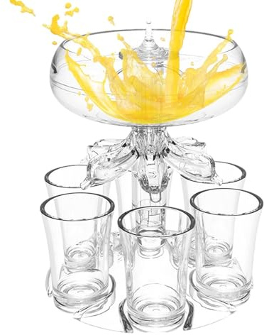Dispensador y soporte de vasos de chupito, acrílico transparente, 6 vasos de chupito, dispensador de bebidas, dispensadores de chupitos con vasos para jugo, licores, sidra, whisky, cóctel, accesorios