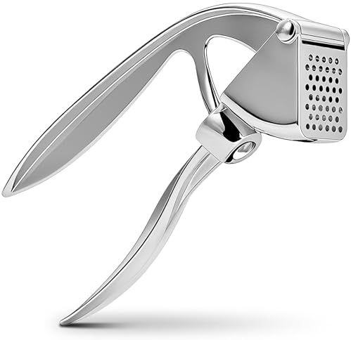 Prensa Ajos Profesional de Acero Inoxidable, Machacador de Ajos y Picador de Ajo Resistente, Prensador de Ajos Ergónomico, Lavable en Lavavajillas, Utensilio de Cocina Pesado y Duradero