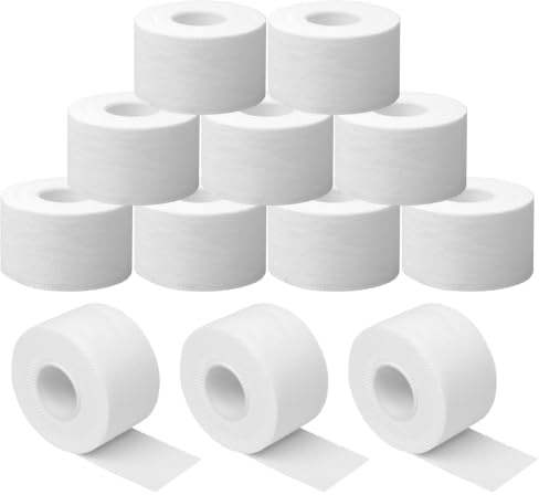 12 rullar sporttejp vit (3,8 cm x 9,14 m) – slitstark professionell sporttejp | Hudvänlig tejp sport, självhäftande fingertejp, vit tejp fingertejp för fotboll handboll volleyboll