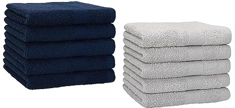 Betz 10 Stück Gästehandtücher Premium 100% Baumwolle Gästetuch-Set 30x50 cm Farbe dunkelblau und Silbergrau