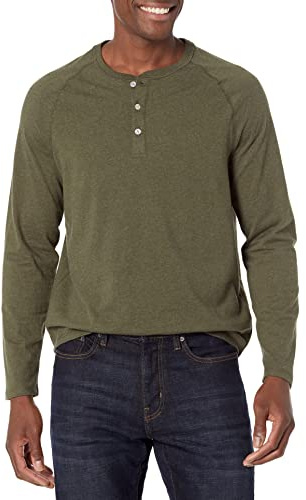 Amazon Essentials herr Långärmad Henley-skjorta med normal passform (finns i Big & Tall)