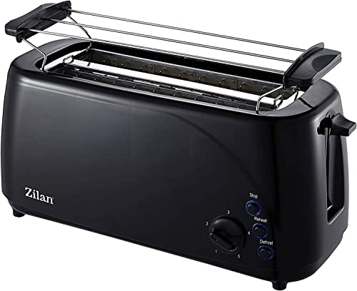 Tostadora Ranura Larga | 4 discos Toast Automat | XXL tostadora | 1400 W, 5 niveles de bronceado regulador | bollos | Función de Descongelado | krümmel cajón | Negro |