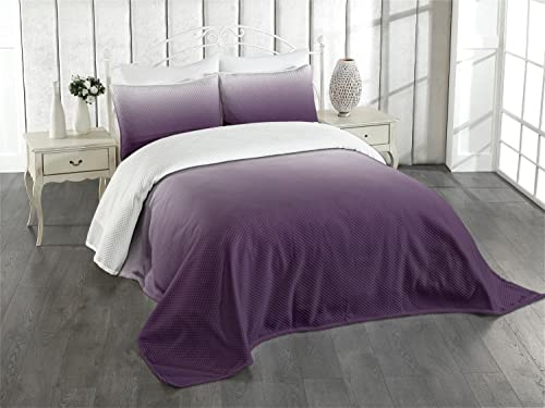 ABAKUHAUS Aubergine Tagesdecke Set, Ombre, Set mit Kissenbezügen Waschbar, für Doppelbetten 220 x 220 cm, Aubergine Weiß
