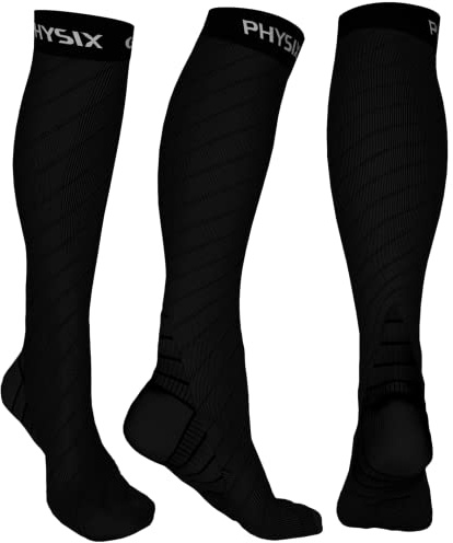 Physix Gear Compression Socks - Best Men & Womens Compression Socks for Circulation, Running, Nurses, Athletic Use Sock Compression, Blood Pressure Socks, Calcetines de Compresion, All, Black, L/XL