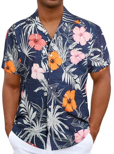 iCKER Men's Hawaiian Shirt Beach Shirt Short Sleeve Casual Regular Fit