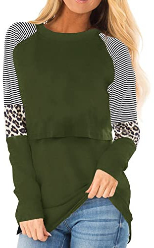 Smallshow Camiseta Lactancia Verano Manga Larga Maternidad Embarazada Ropa Top,Army Green,XL